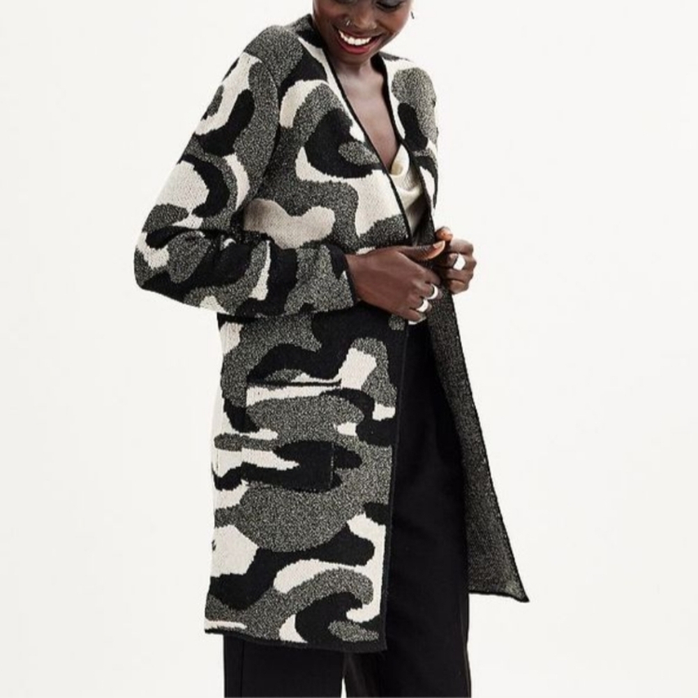 🏷️Nine West Longline Camo Cardigan Open Front Size XL
